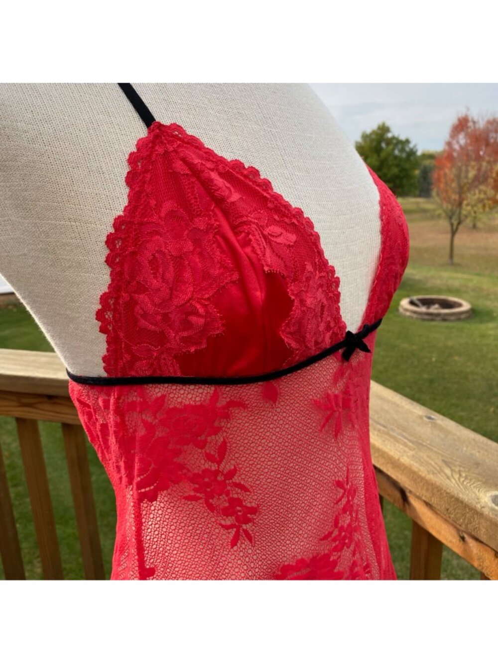 Victoria's Secret Very Sexy Red Lace Babydoll Lingerie L Strappy Romantic Floral - Picture 12 of 13